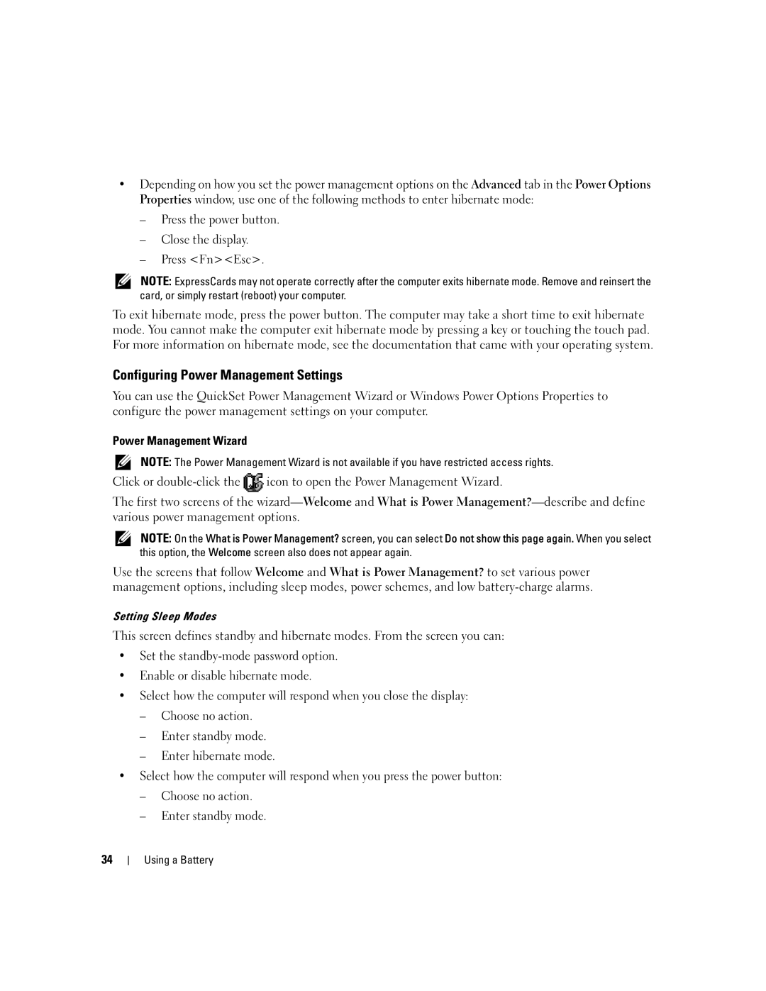 Dell 1300 owner manual Configuring Power Management Settings, Power Management Wizard 