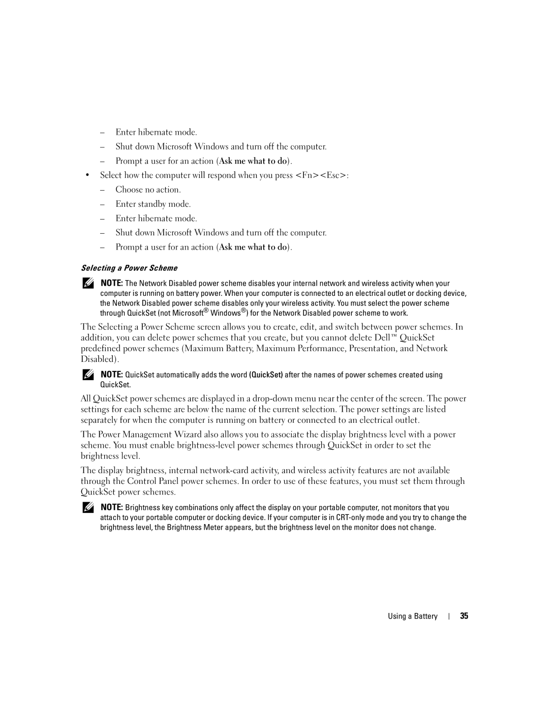 Dell 1300 owner manual Selecting a Power Scheme 