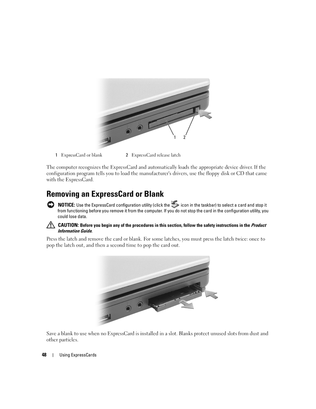 Dell 1300 owner manual Removing an ExpressCard or Blank 