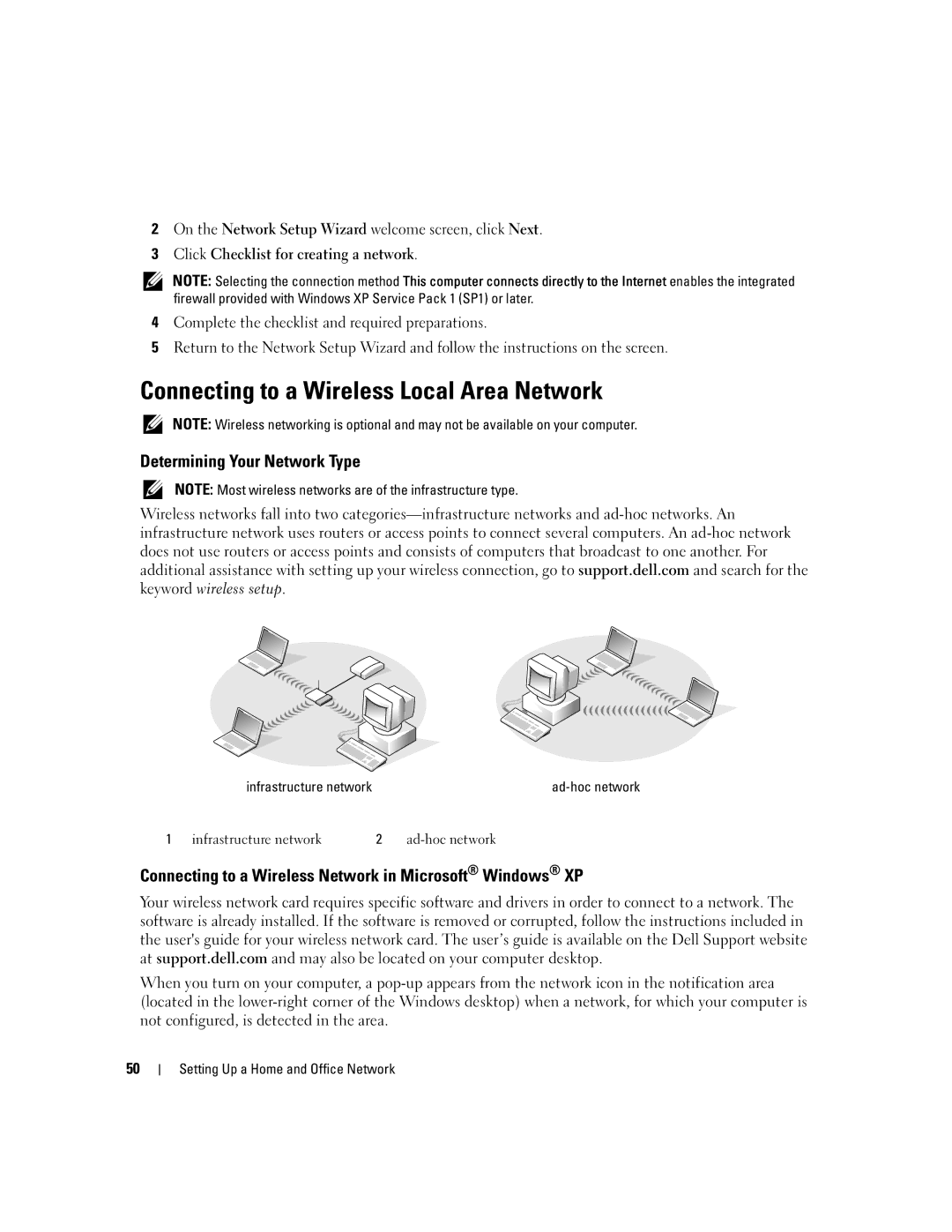 Dell 1300 owner manual Connecting to a Wireless Local Area Network, Determining Your Network Type 