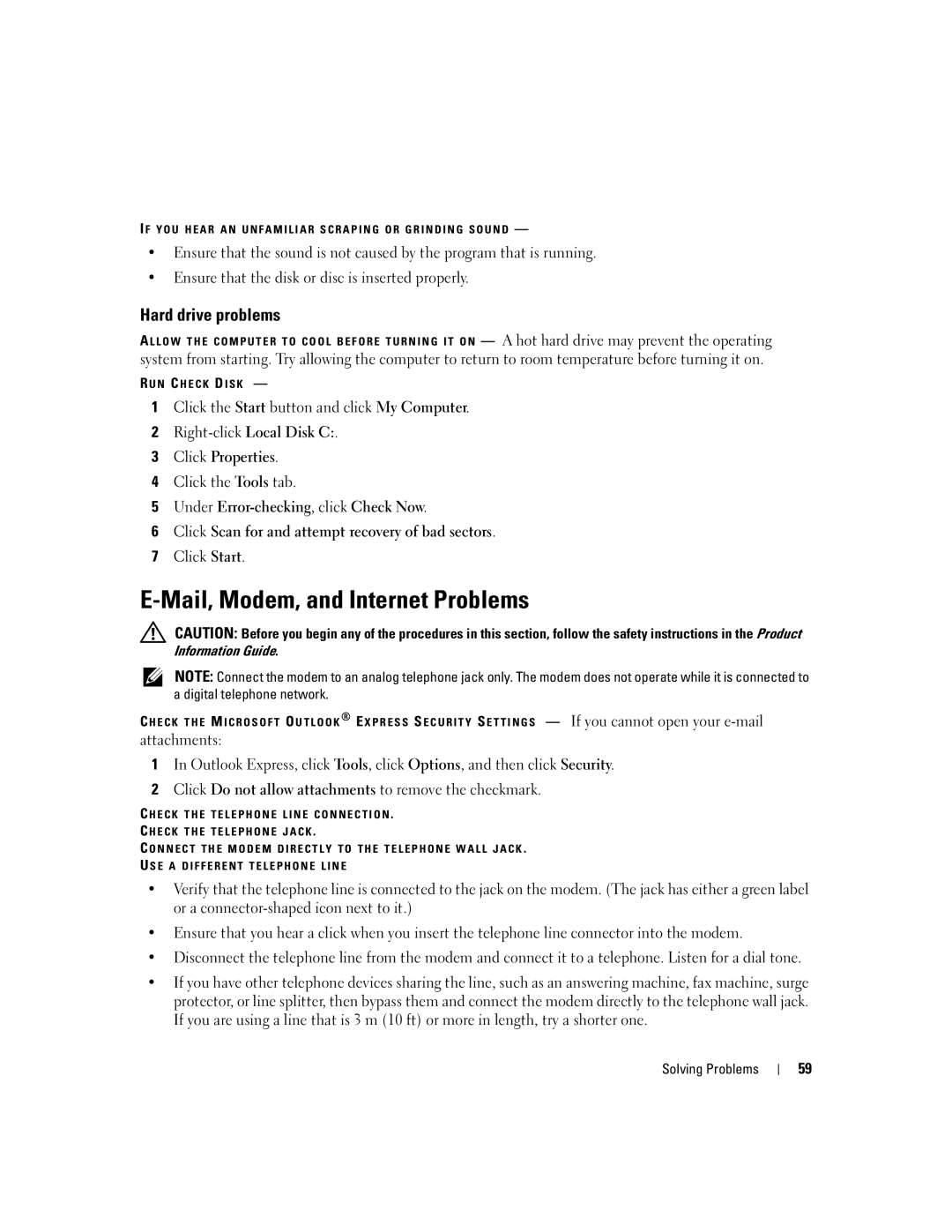 Dell 1300 owner manual Mail, Modem, and Internet Problems, Hard drive problems 