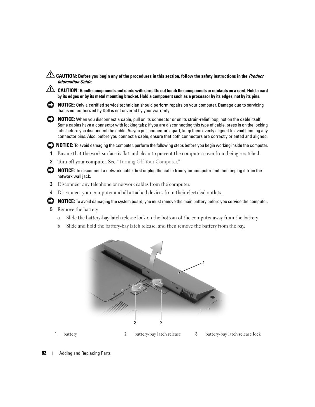 Dell 1300 owner manual Battery-bay latch release lock 