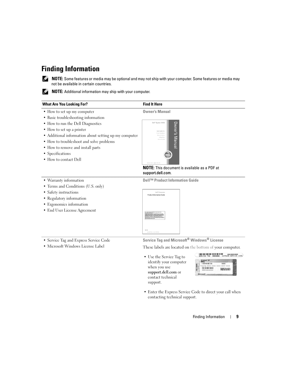 Dell 1300 owner manual Finding Information, Dell Product Information Guide 