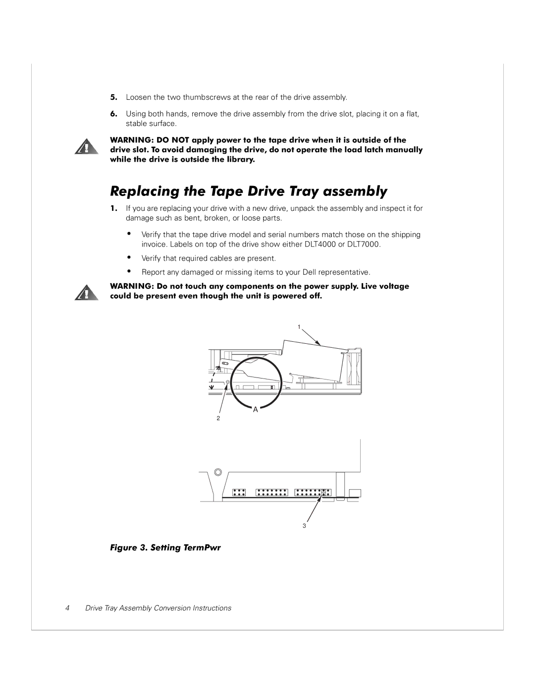 Dell 130T manual Replacing the Tape Drive Tray assembly 