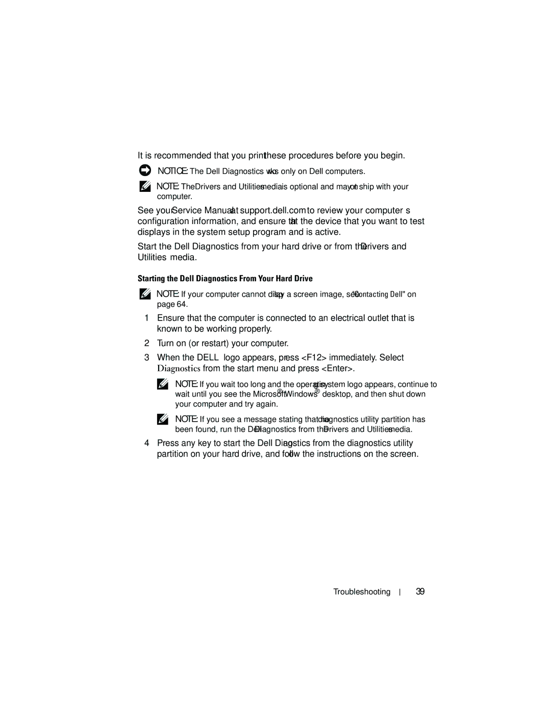 Dell 1310 specifications Starting the Dell Diagnostics From Your Hard Drive 