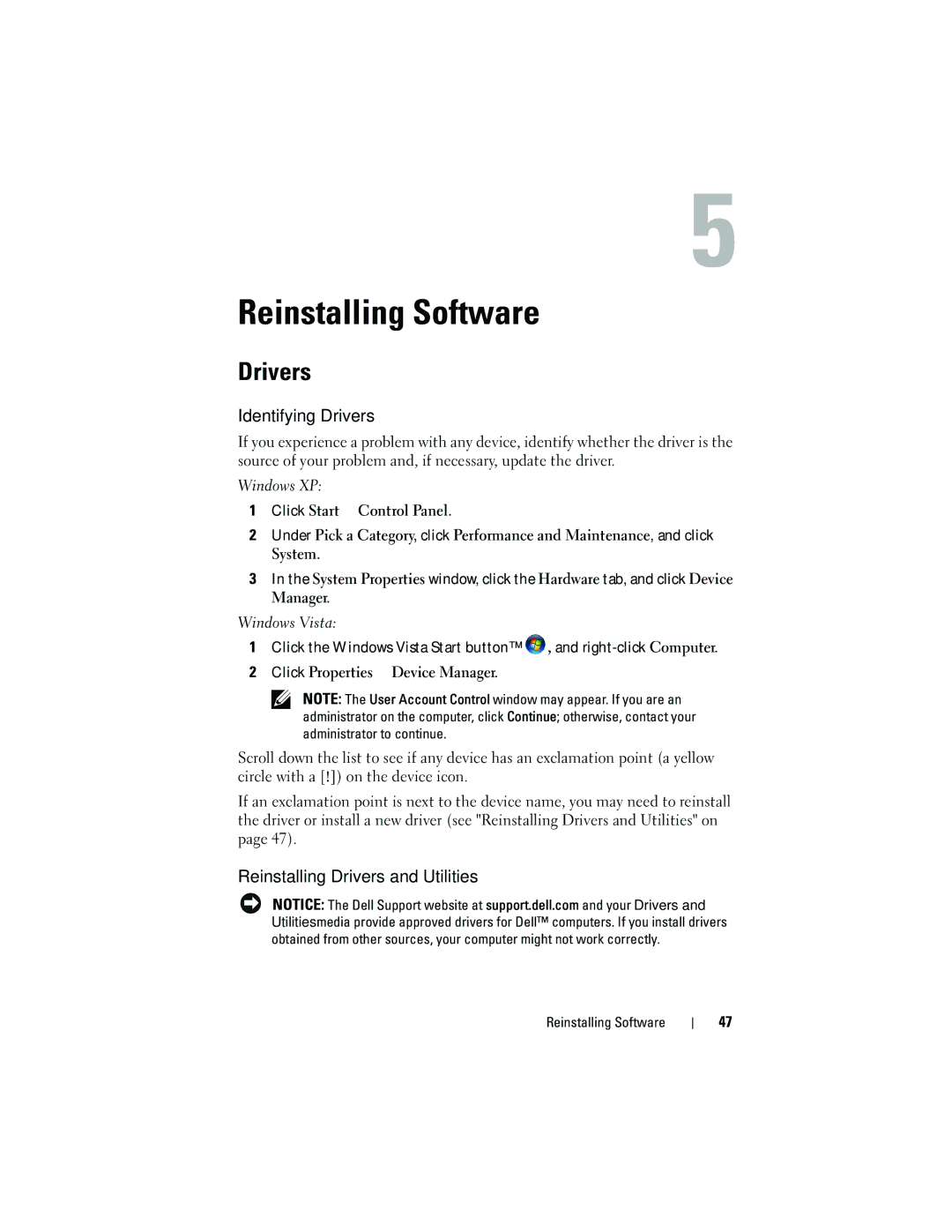 Dell 1310 specifications Reinstalling Software, Identifying Drivers, Reinstalling Drivers and Utilities 