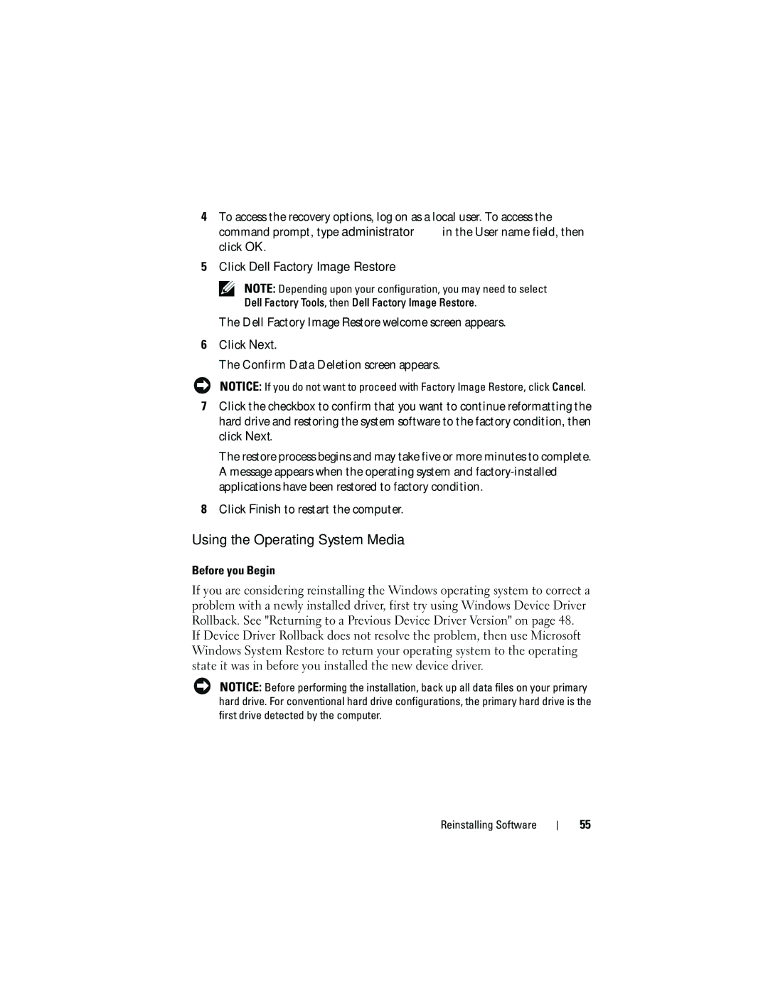 Dell 1310 specifications Using the Operating System Media 