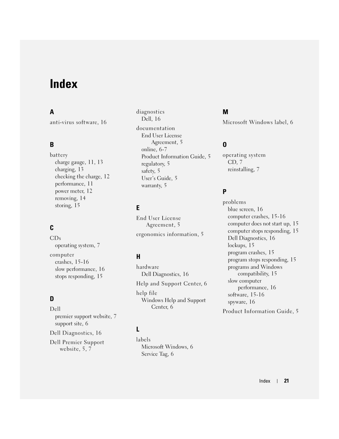 Dell 131L, GU434, PP23LB manual Index 