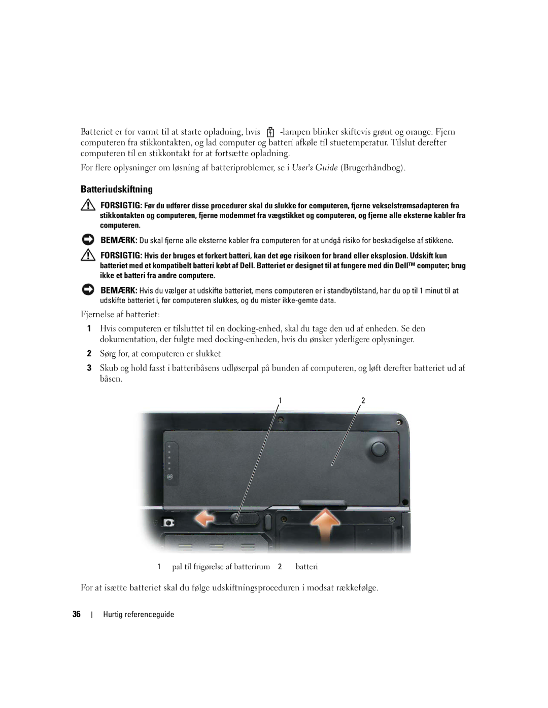 Dell 131L, GU434, PP23LB manual Batteriudskiftning 