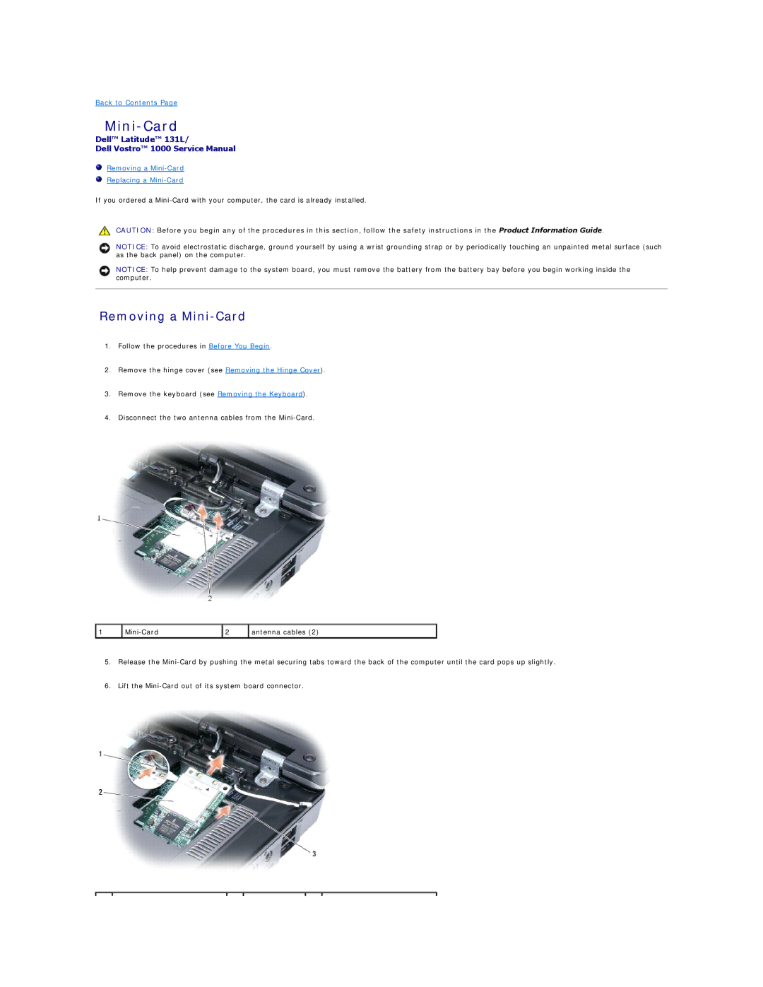 Dell 131L manual Removing a Mini-Card 