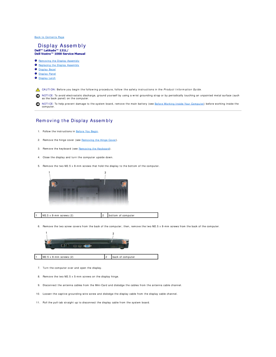 Dell 131L manual Removing the Display Assembly 
