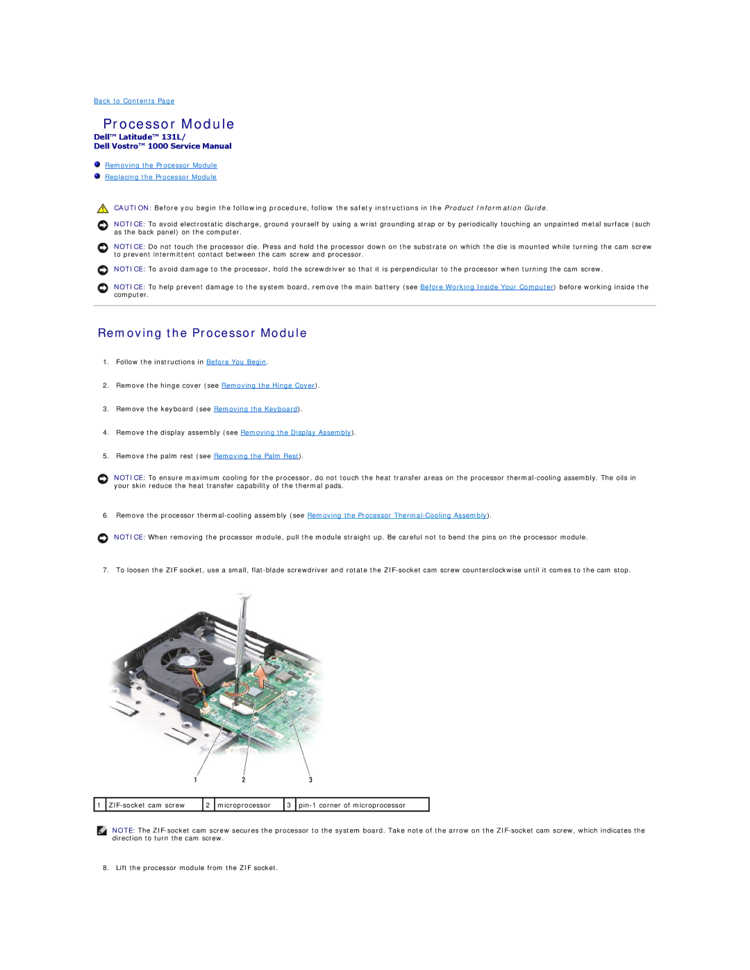 Dell 131L manual Removing the Processor Module 