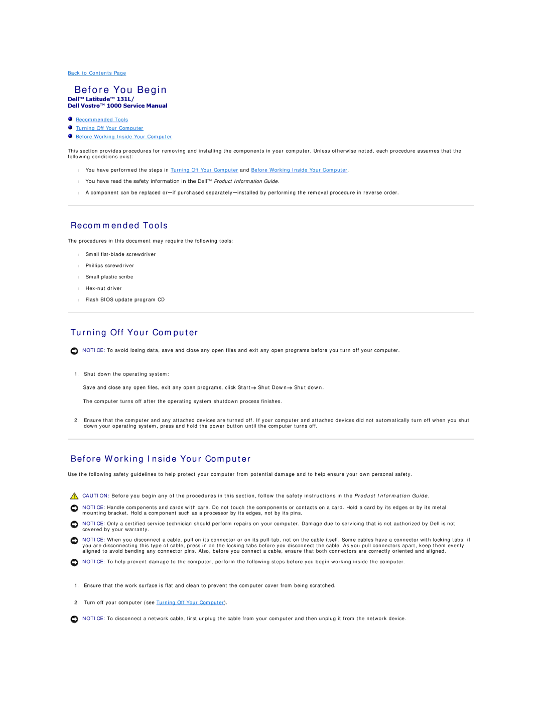 Dell 131L manual Before You Begin, Recommended Tools, Turning Off Your Computer, Before Working Inside Your Computer 