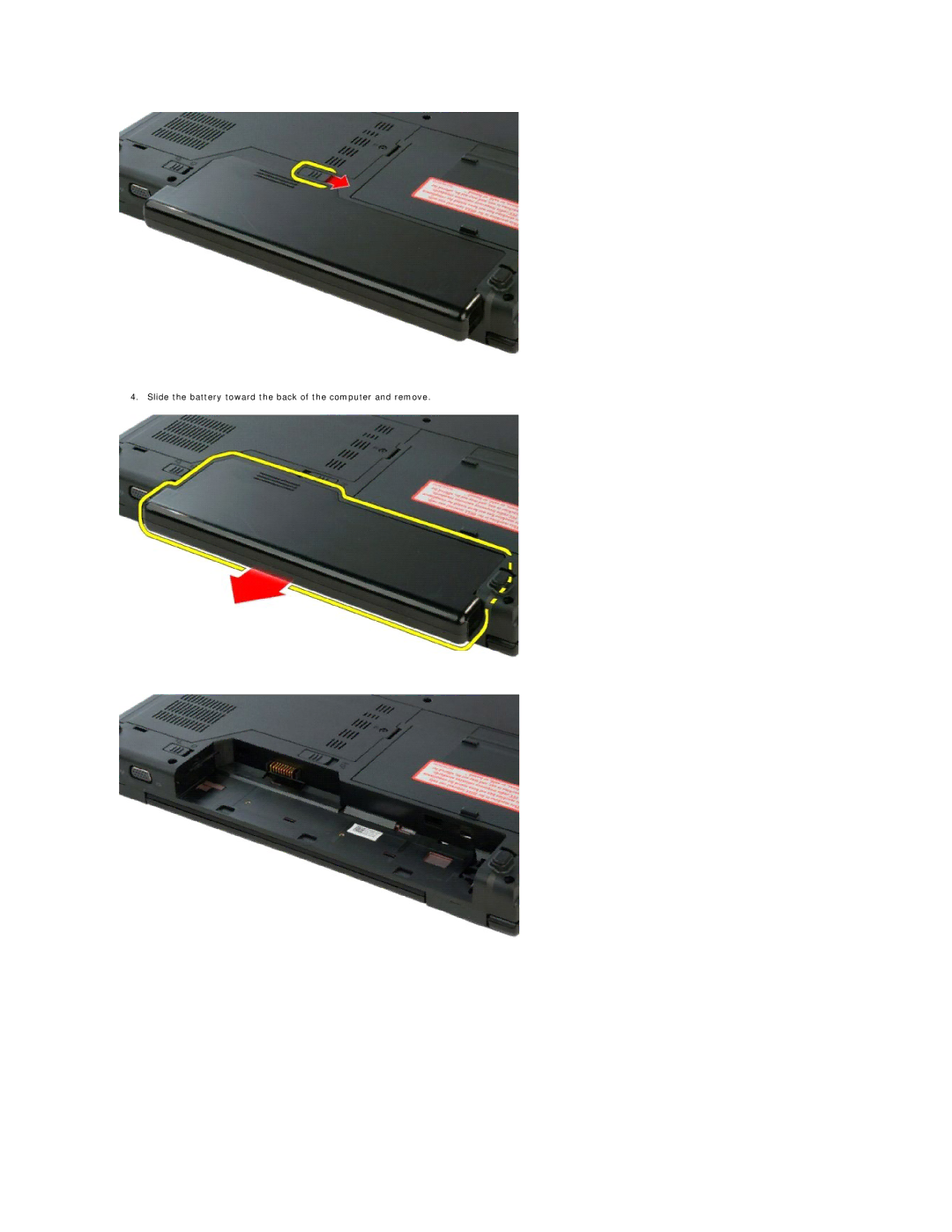 Dell 1320 specifications Slide the battery toward the back of the computer and remove 