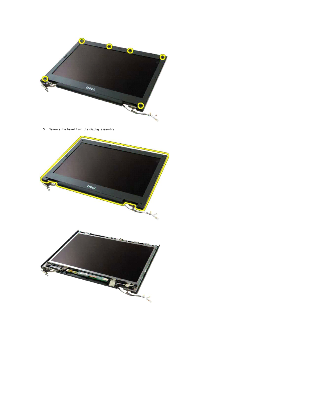 Dell 1320 specifications Remove the bezel from the display assembly 