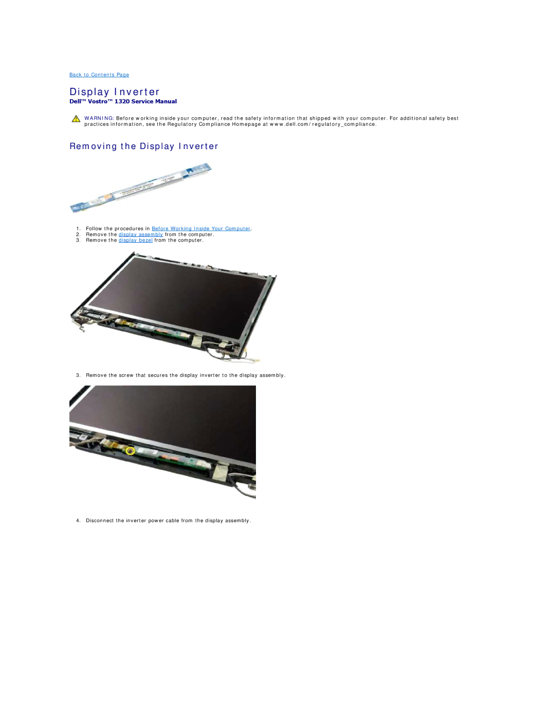 Dell 1320 specifications Removing the Display Inverter 