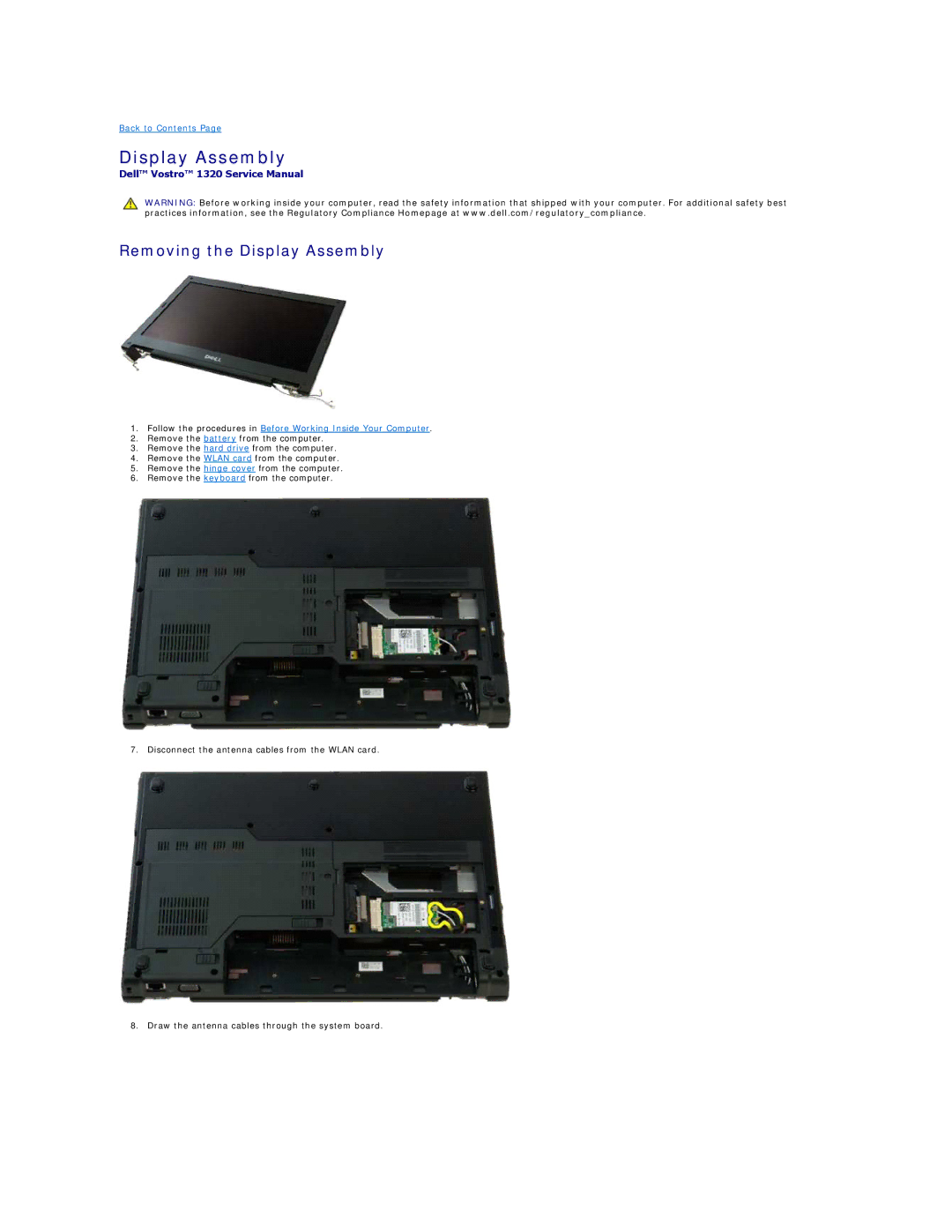 Dell 1320 specifications Removing the Display Assembly 