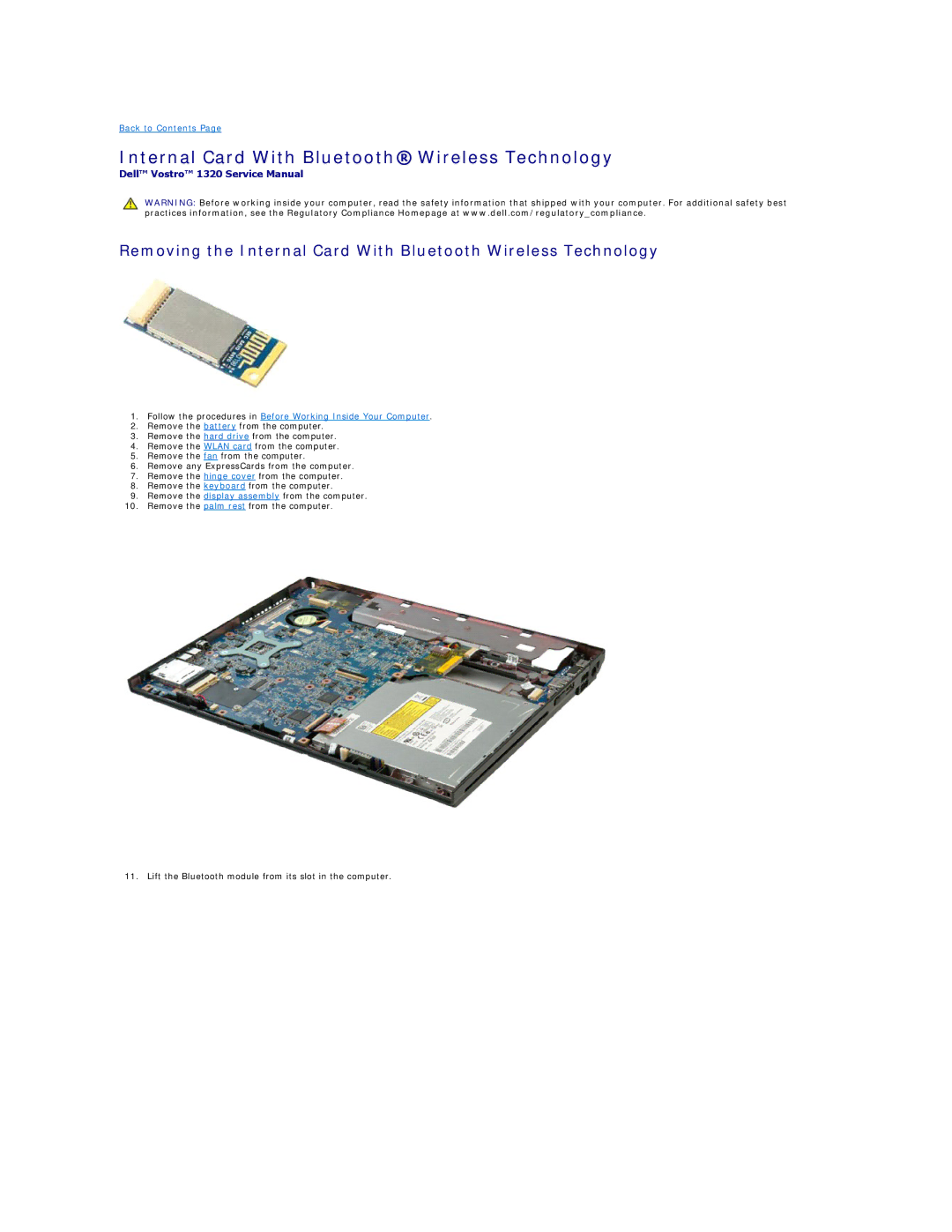 Dell 1320 specifications Internal Card With Bluetooth Wireless Technology 