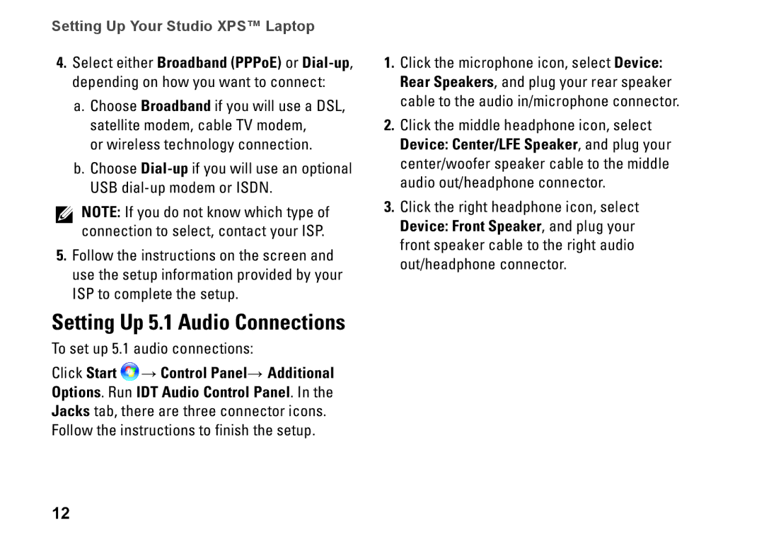 Dell PP17S, 1340, P464C setup guide Setting Up 5.1 Audio Connections 