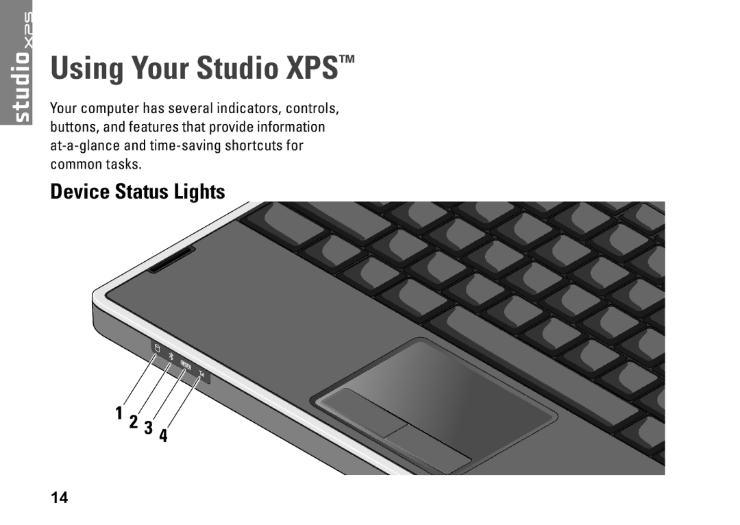 Dell P464C, 1340, PP17S setup guide Using Your Studio XPS, Device Status Lights 