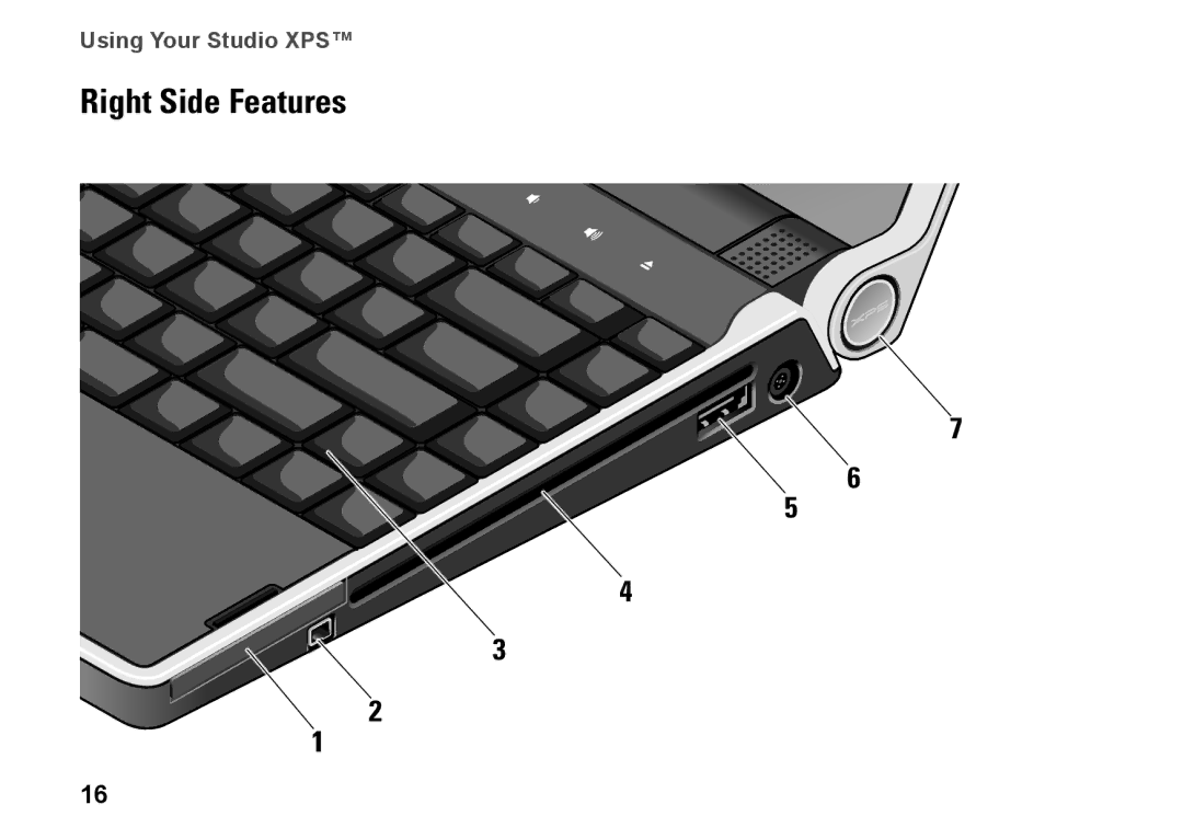 Dell 1340, P464C, PP17S setup guide Right Side Features 