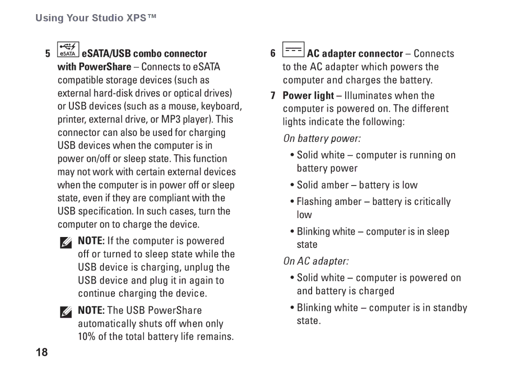 Dell PP17S, 1340, P464C setup guide On battery power 