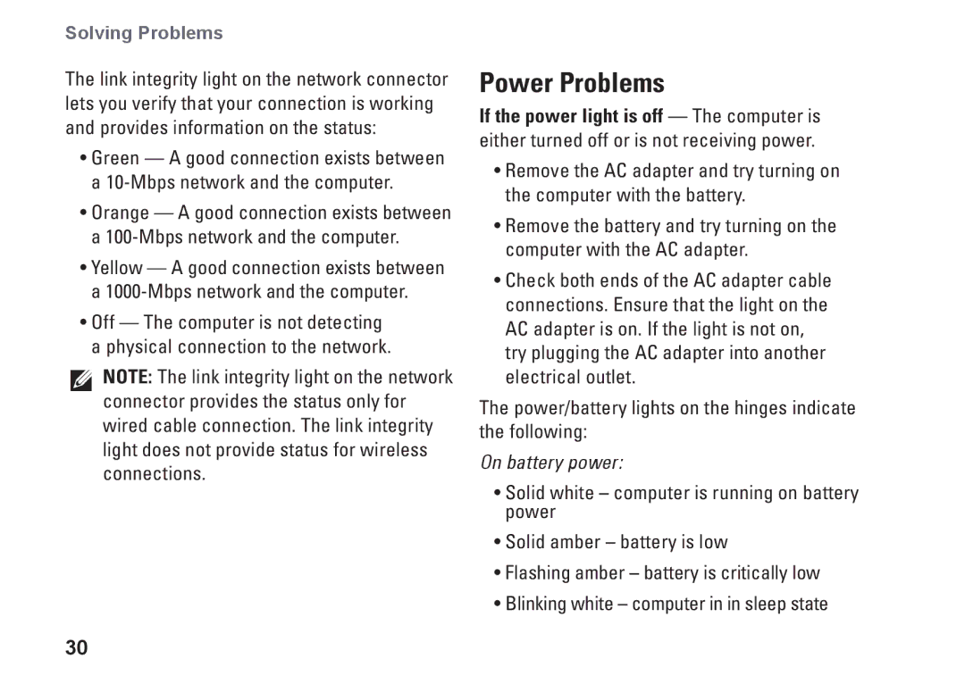 Dell PP17S, 1340, P464C setup guide Power Problems, Solving Problems 