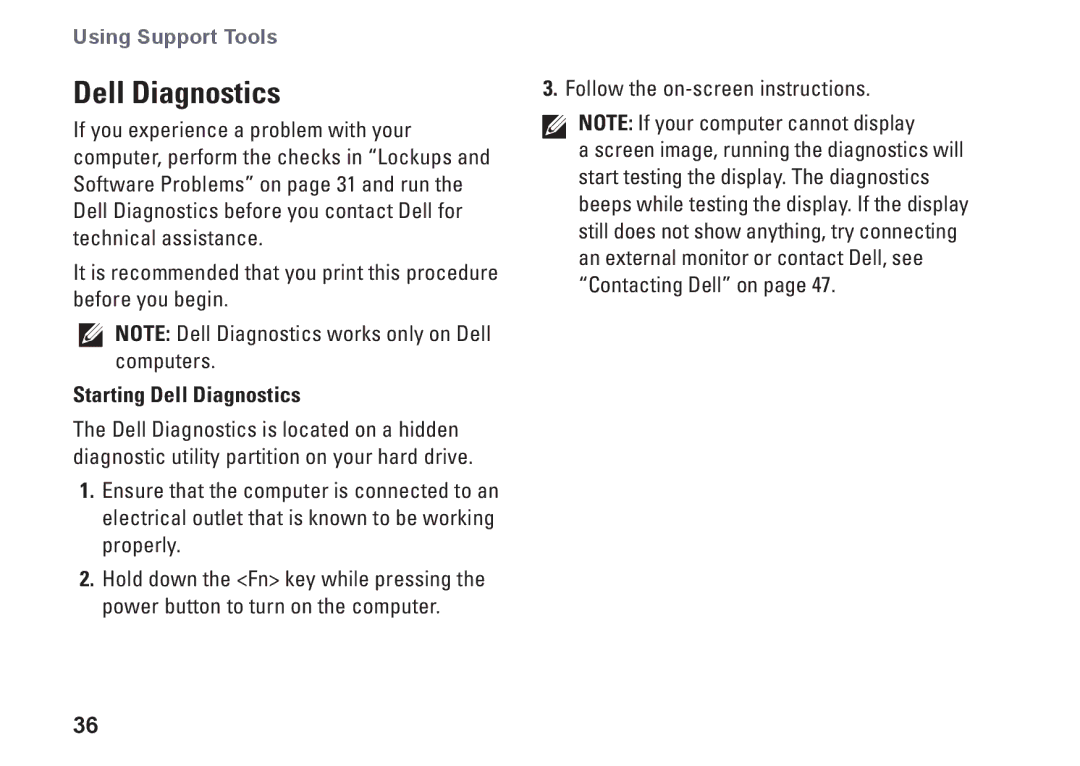 Dell PP17S, 1340, P464C setup guide Starting Dell Diagnostics 