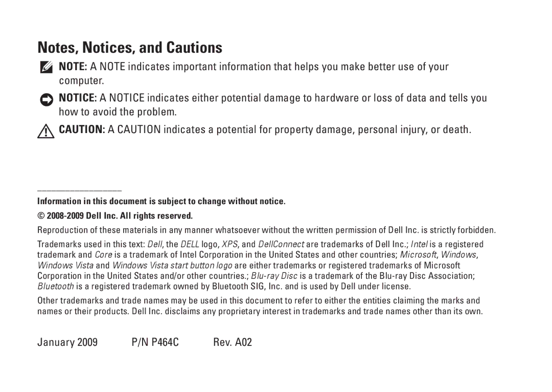 Dell 1340, PP17S setup guide January 2009 P/N P464C Rev. A02 