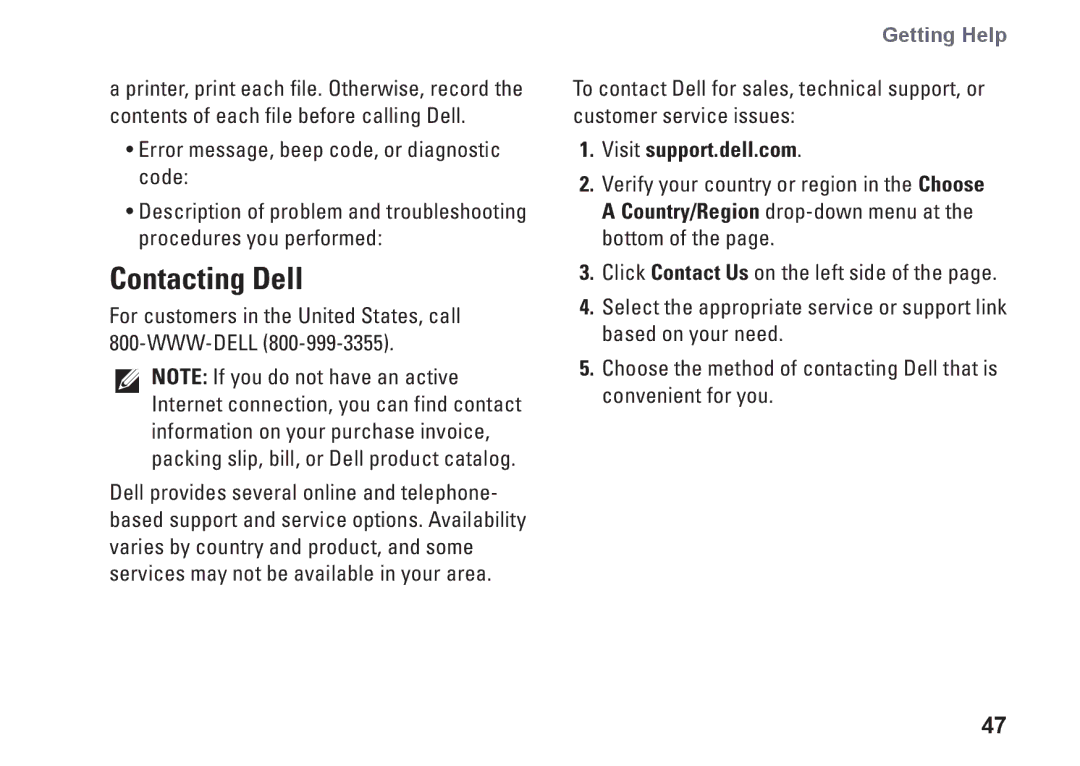 Dell P464C, 1340, PP17S setup guide Contacting Dell, Visit support.dell.com 