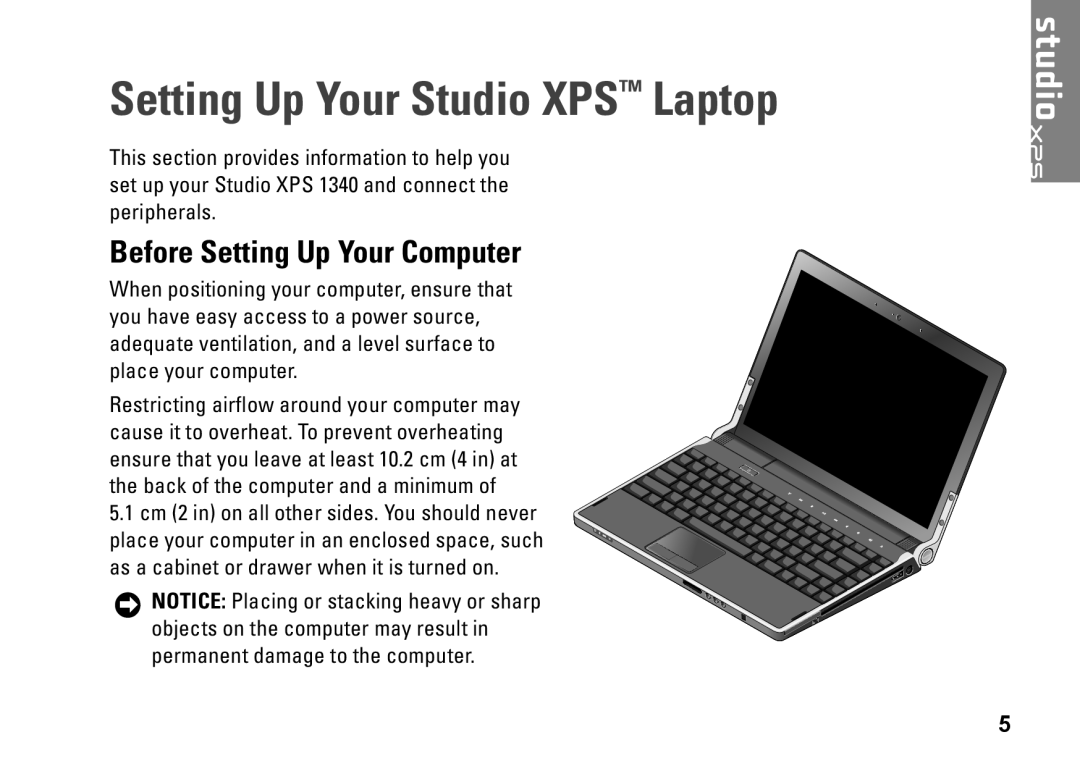 Dell P464C, 1340, PP17S setup guide Setting Up Your Studio XPS Laptop, Before Setting Up Your Computer 