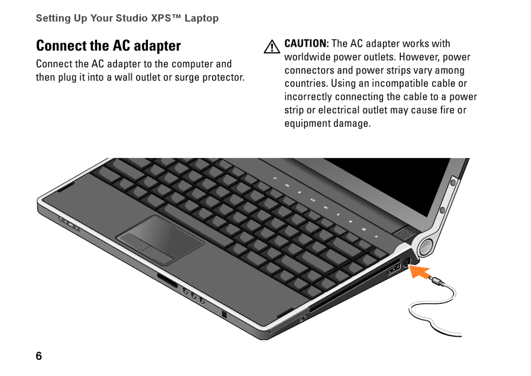 Dell PP17S, 1340, P464C setup guide Connect the AC adapter 