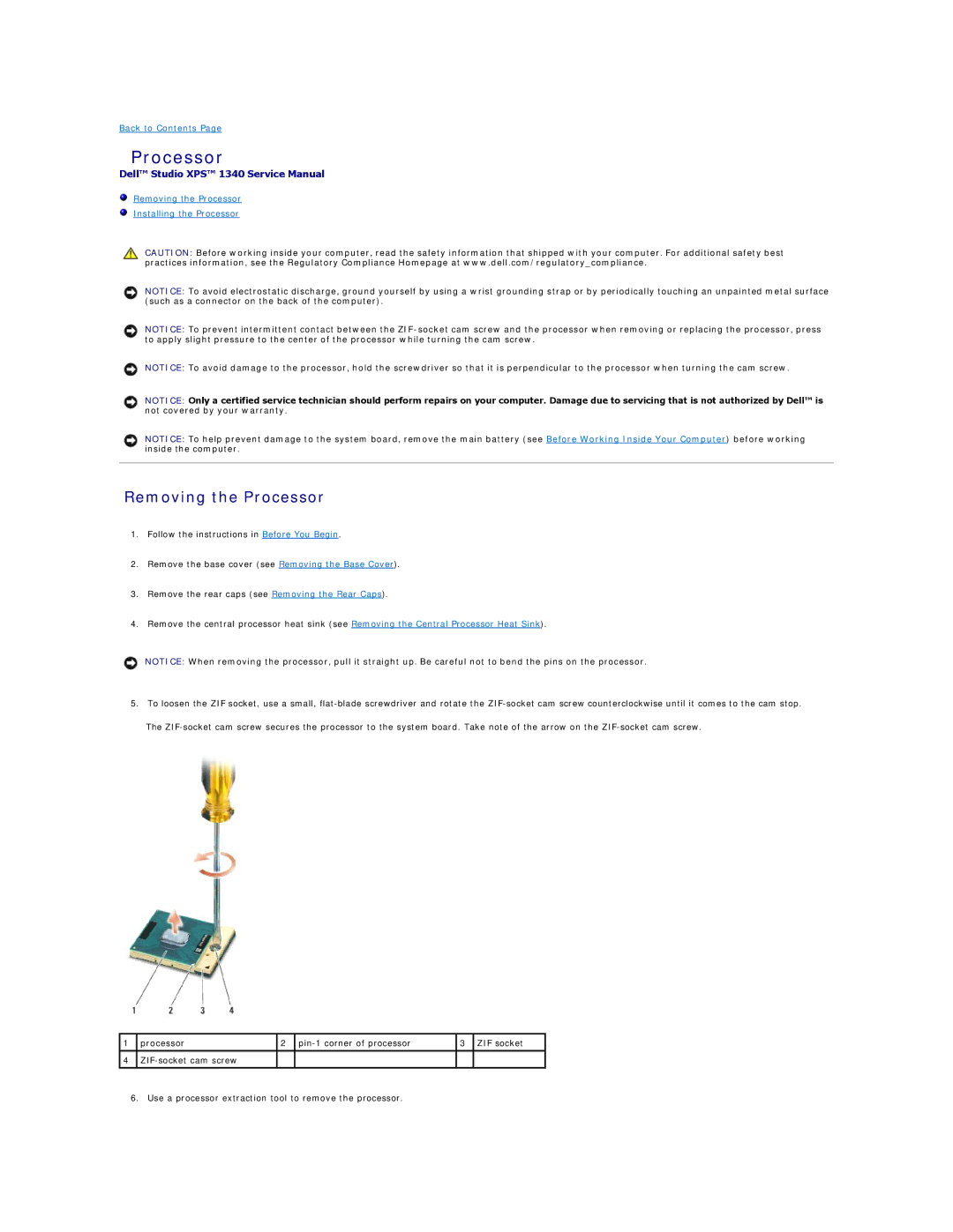 Dell 1340 manual Removing the Processor 