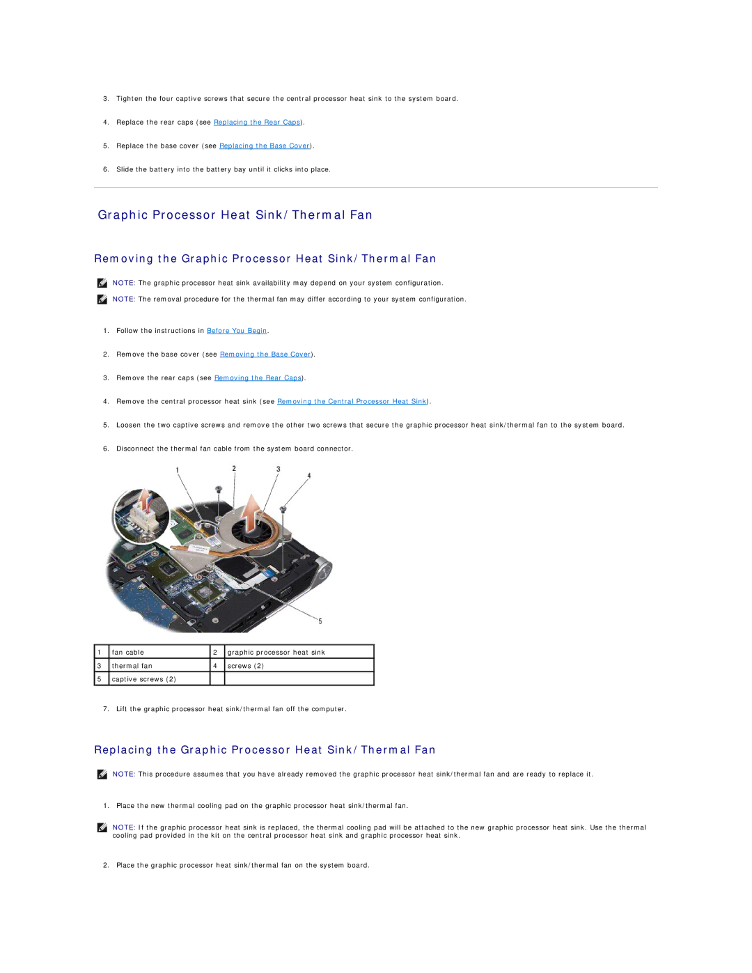 Dell 1340 manual Removing the Graphic Processor Heat Sink/Thermal Fan 