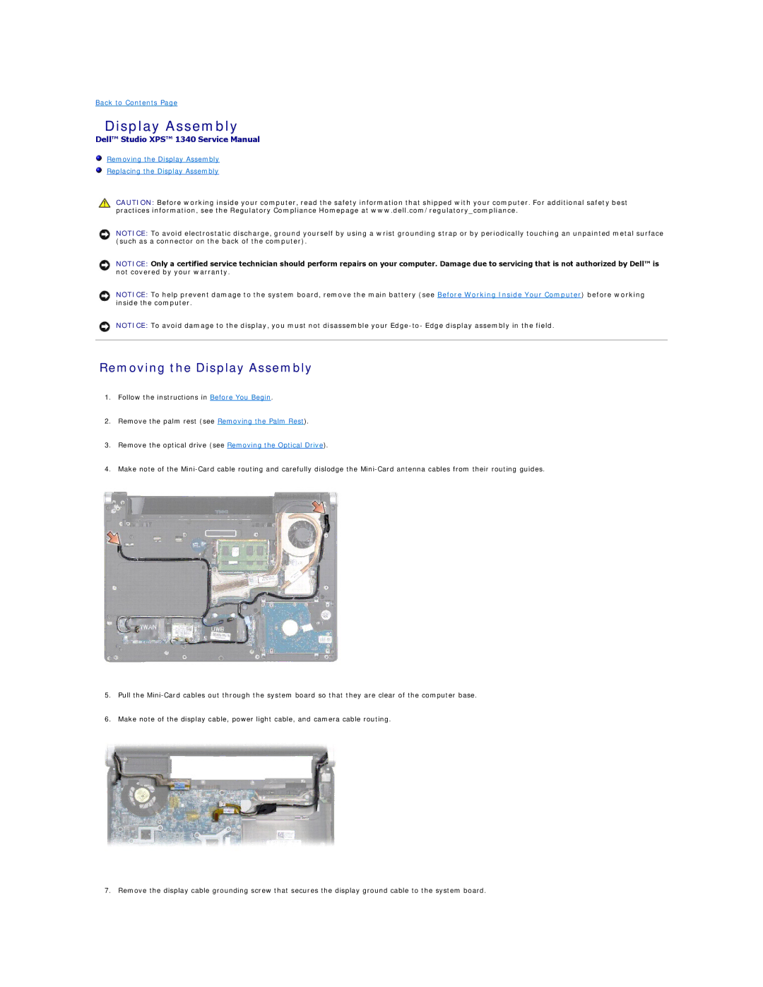 Dell 1340 manual Removing the Display Assembly 