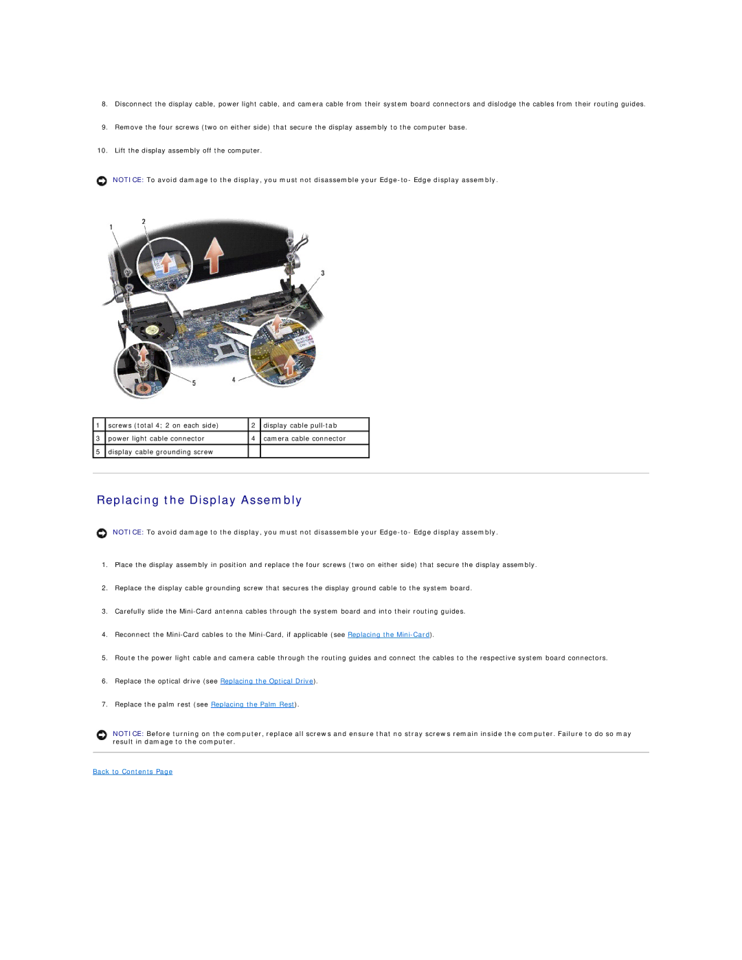 Dell 1340 manual Replacing the Display Assembly 