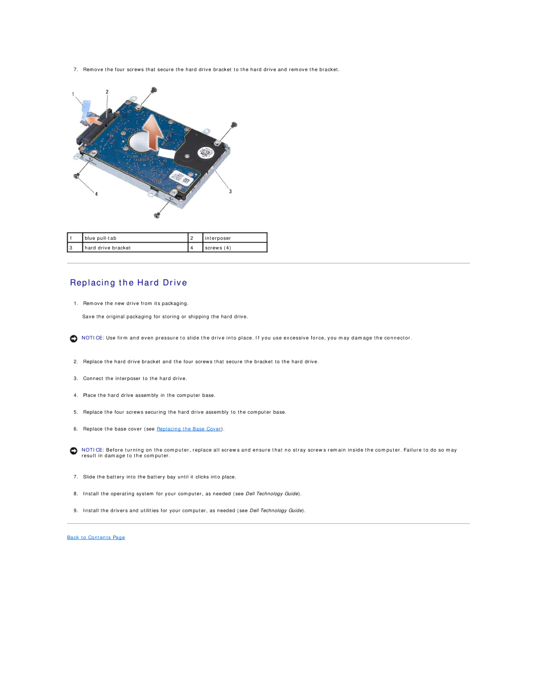 Dell 1340 manual Replacing the Hard Drive 