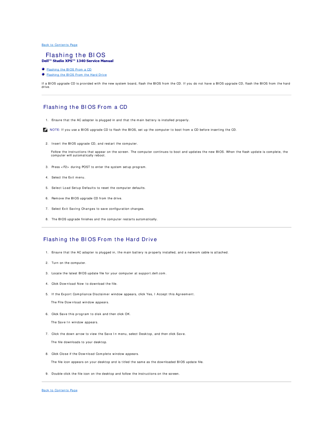 Dell 1340 manual Flashing the Bios From a CD, Flashing the Bios From the Hard Drive 