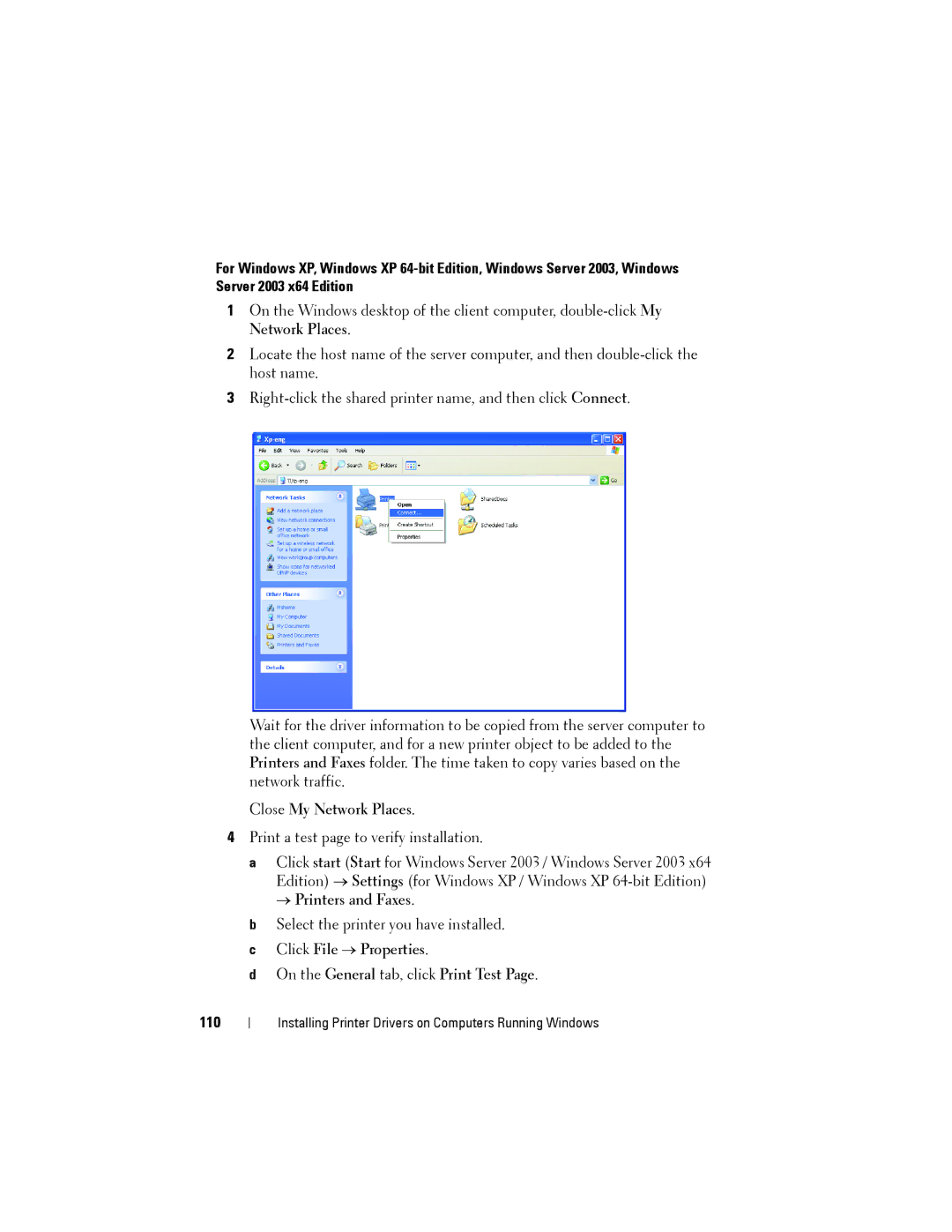 Dell 1355cnw, 1355CN manual Close My Network Places, → Printers and Faxes, 110 