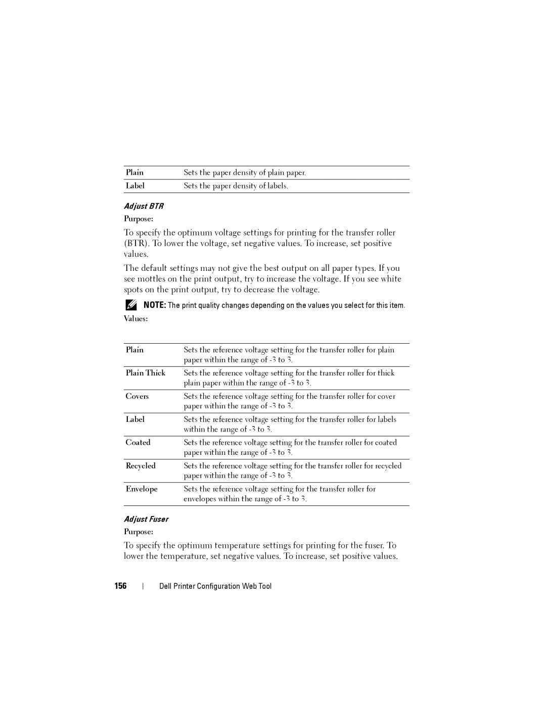 Dell 1355cnw, 1355CN manual 156, Values Plain 