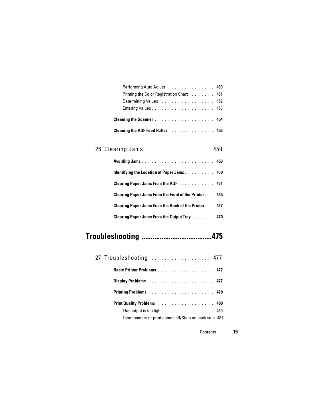 Dell 1355CN, 1355cnw manual 454, Cleaning the ADF Feed Roller 456, Identifying the Location of Paper Jams 