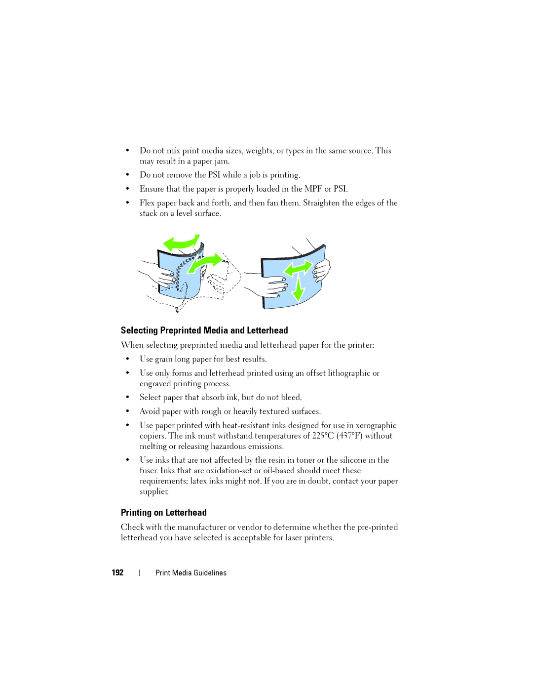 Dell 1355cnw, 1355CN manual Selecting Preprinted Media and Letterhead, Printing on Letterhead, 192 