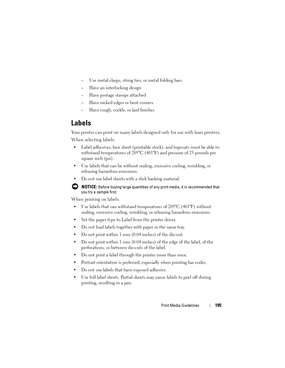 Dell 1355CN, 1355cnw manual Labels, 195 