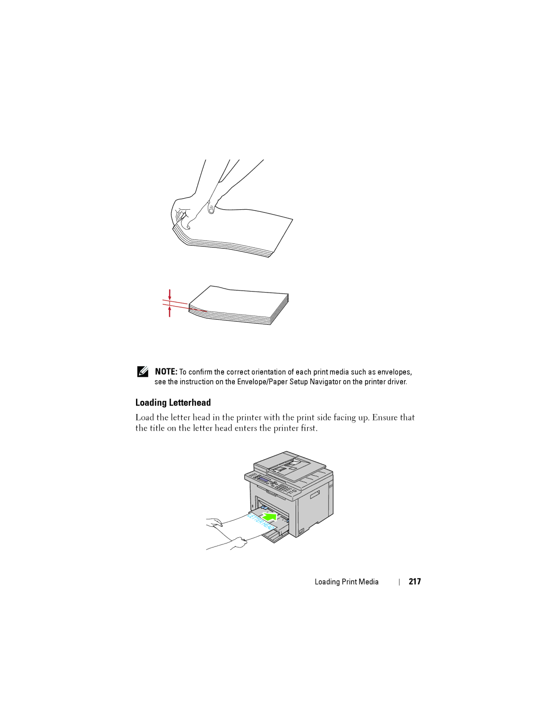 Dell 1355CN, 1355cnw manual Loading Letterhead, 217 