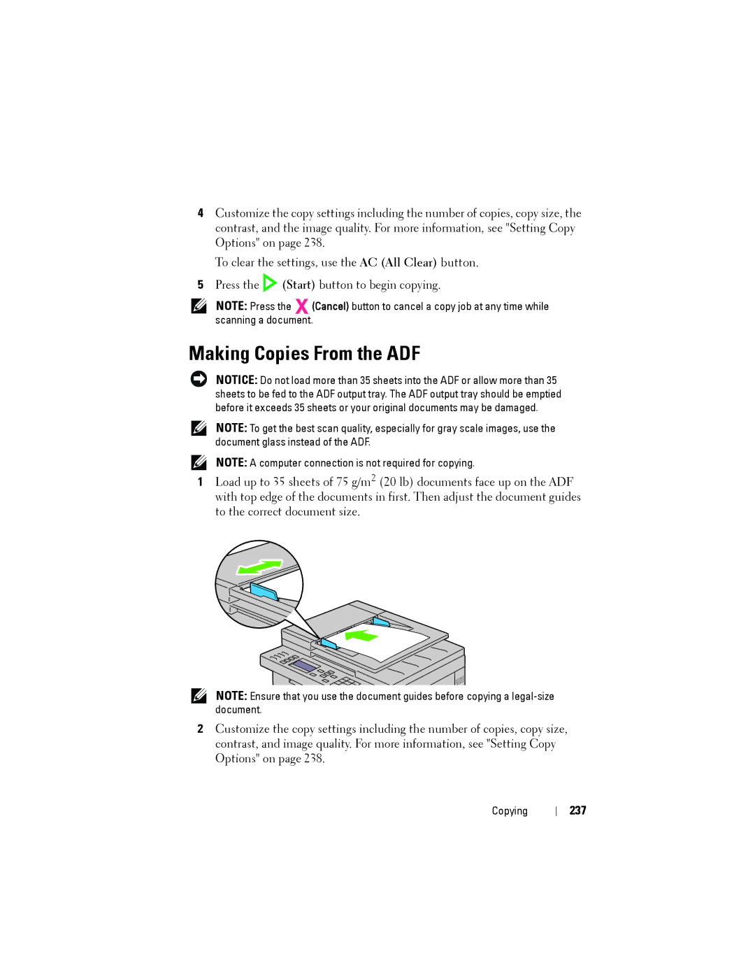 Dell 1355CN, 1355cnw manual Making Copies From the ADF, 237 