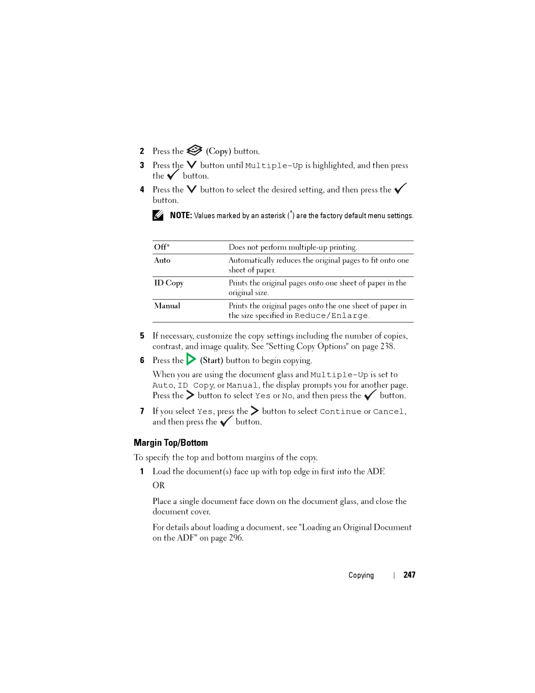 Dell 1355CN, 1355cnw manual Margin Top/Bottom, 247 