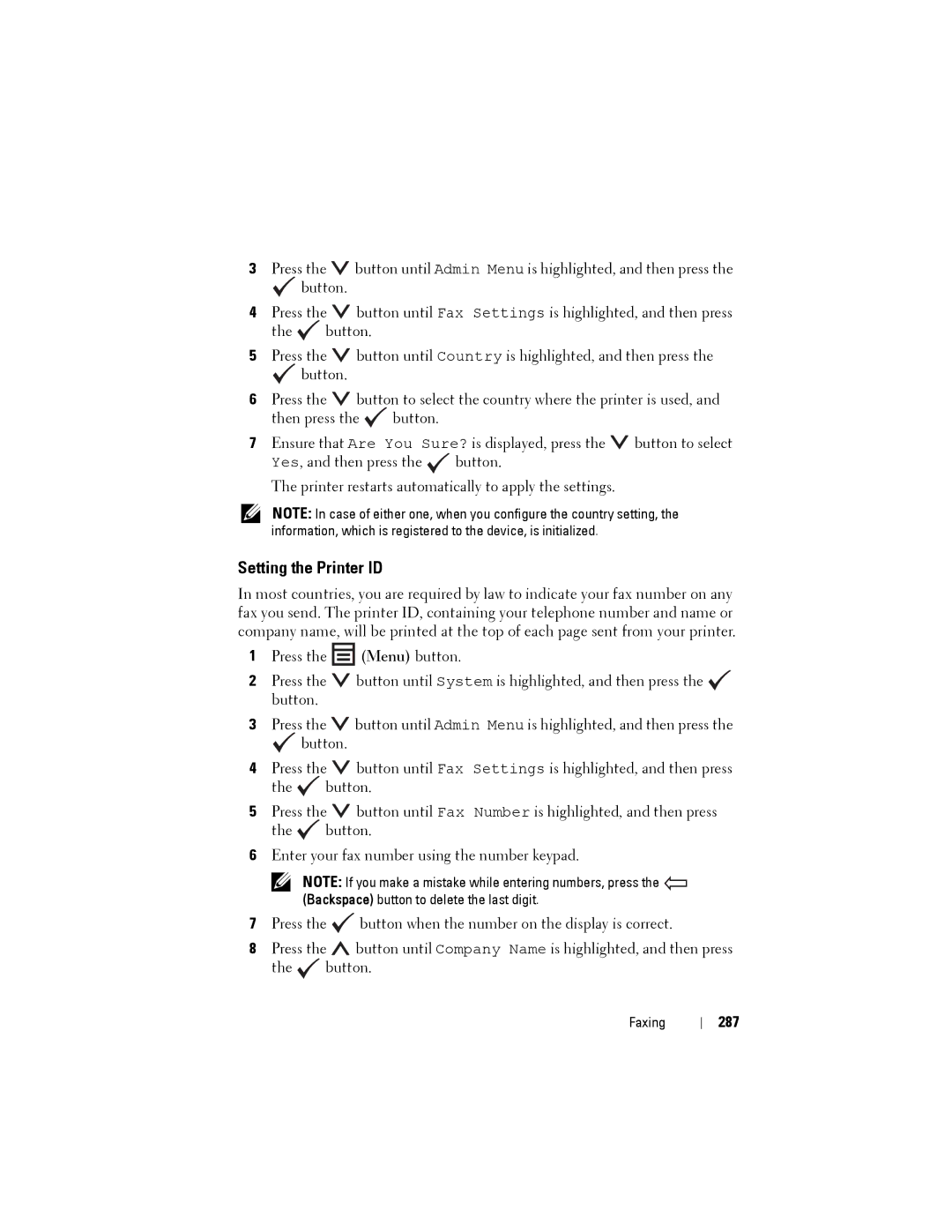 Dell 1355CN, 1355cnw manual Setting the Printer ID, 287 