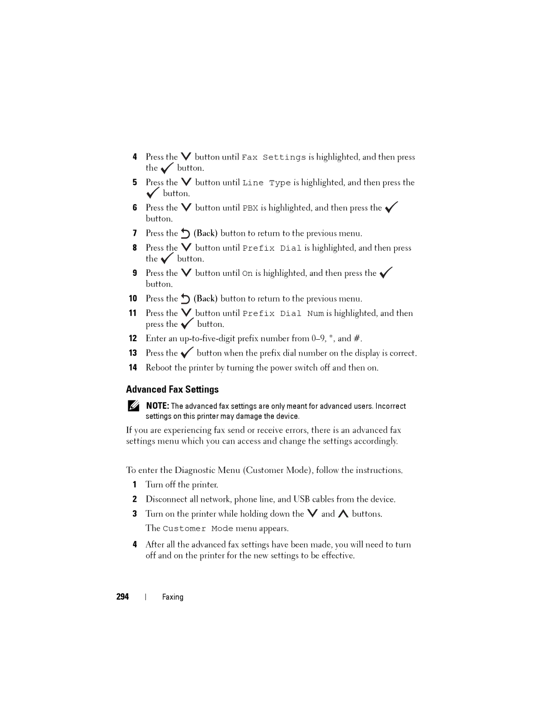 Dell 1355cnw, 1355CN manual Advanced Fax Settings, 294 