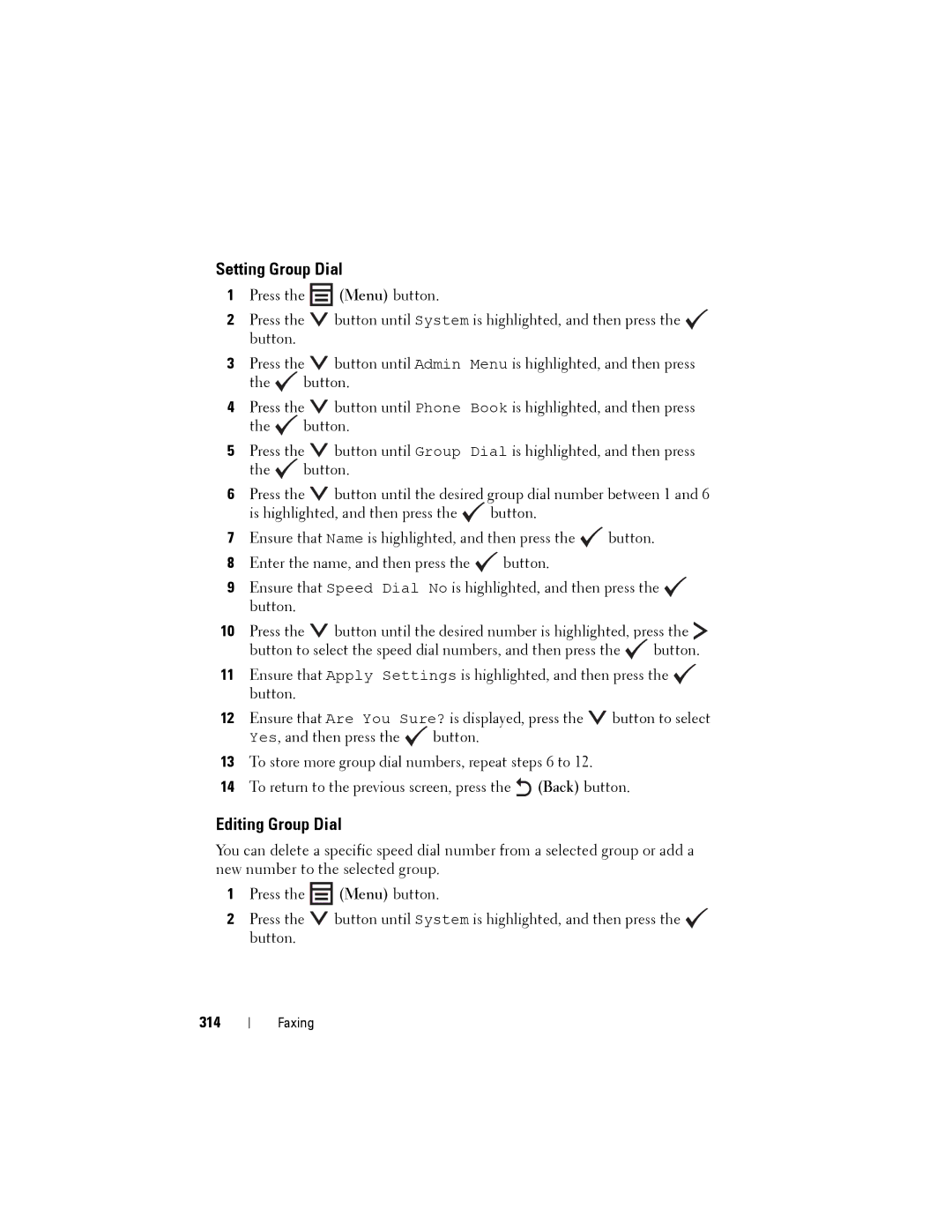 Dell 1355cnw, 1355CN manual Setting Group Dial, Editing Group Dial, 314 