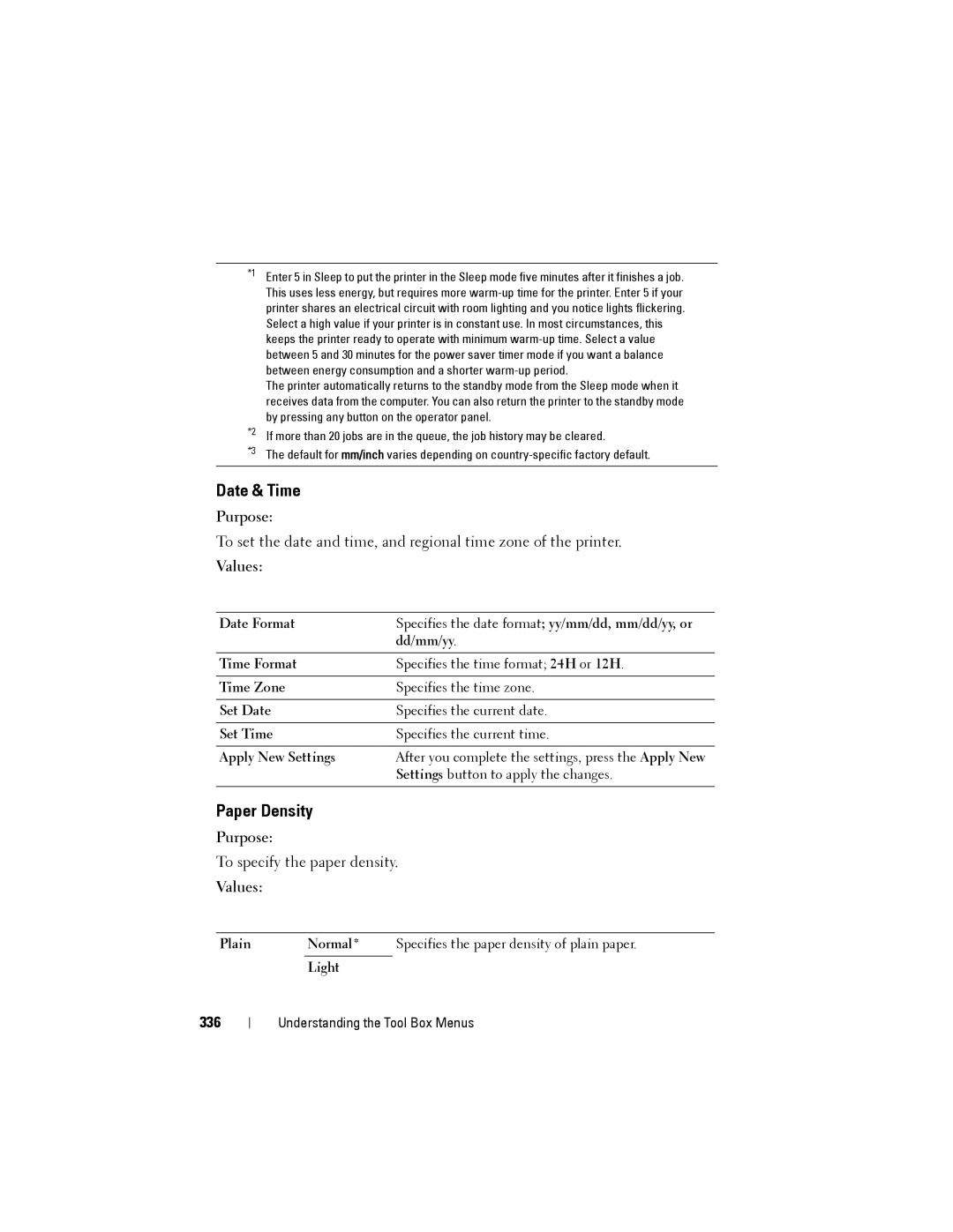 Dell 1355cnw, 1355CN manual Date & Time, Paper Density, 336 